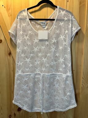 Jordan Taylor White Star Crochet Mesh Swimsuit Cover-Up - Size Large (NWT)